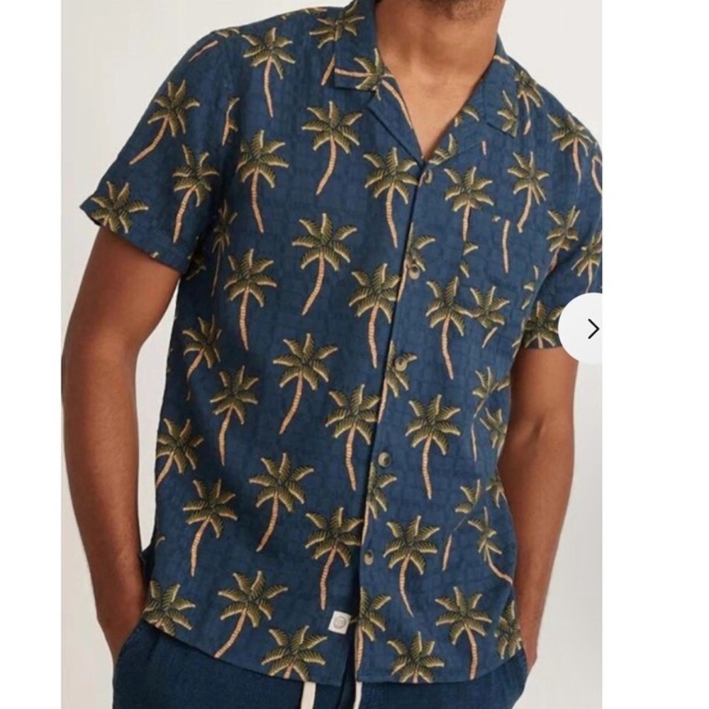 Marine Layer Atlas Tropical Print Textured Short Sleeve Camp Shirt Size X-Large